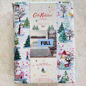 Cath Kidston London 4 Pc FULL Christmas Village Winter Sheet Set 100% Cotton